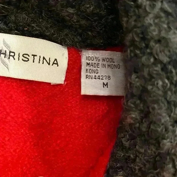 Marisa Christina Women’s Wool 100% Zip Up  Outer Sweater Holiday Red Blk Fluff M - Picture 5 of 16